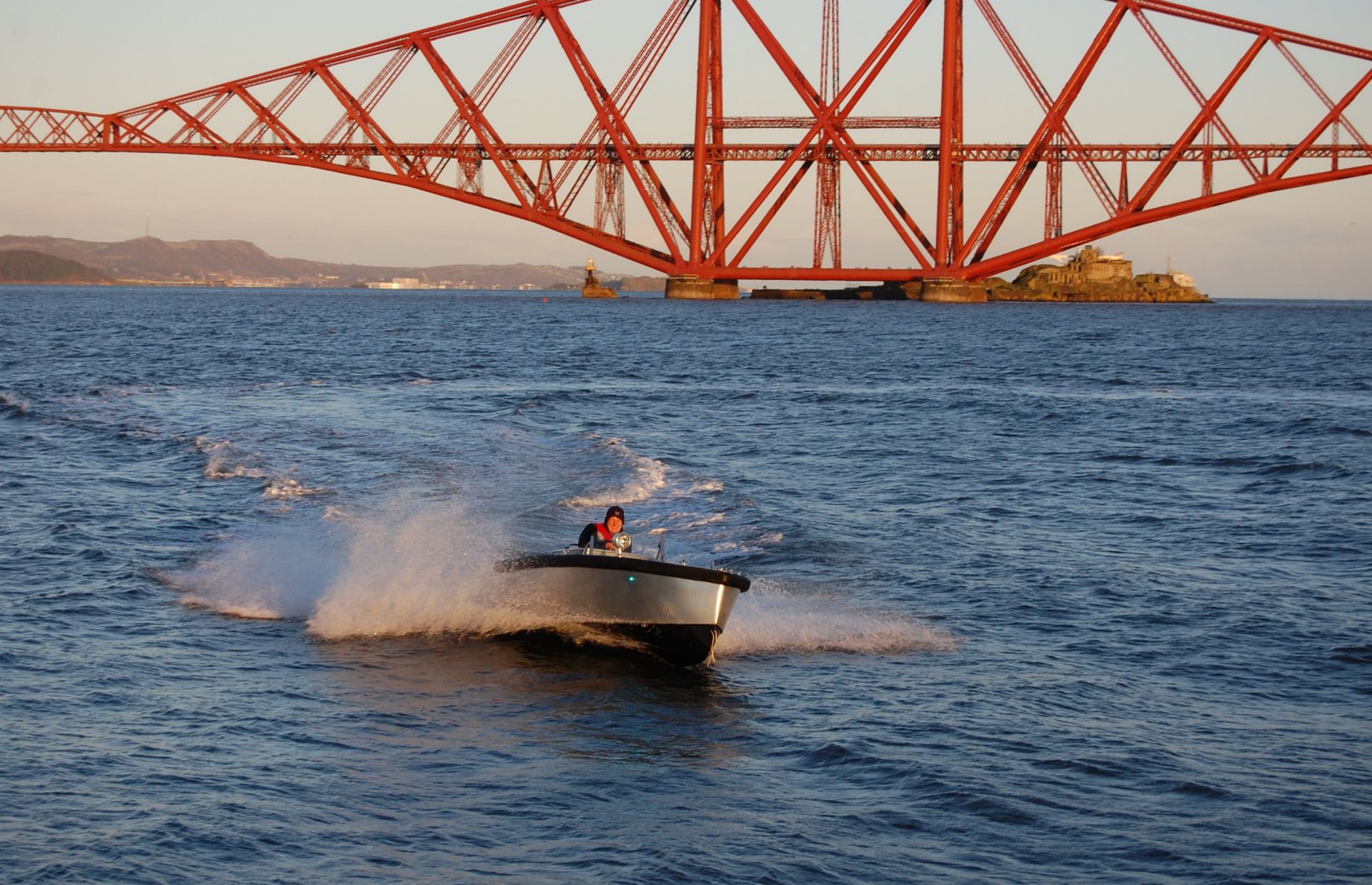 Electric Bolt 18 on test on the River Forth under the iconic Forth Railway Bridge